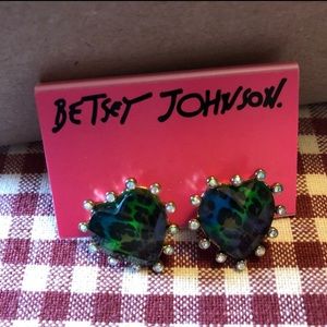Betsy Johnson Multi Print Heart Earrings